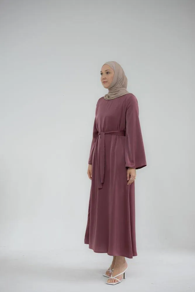 Yasmin Slip dress maxi length with a detachable belt and kimono sleeves in Purplish Red