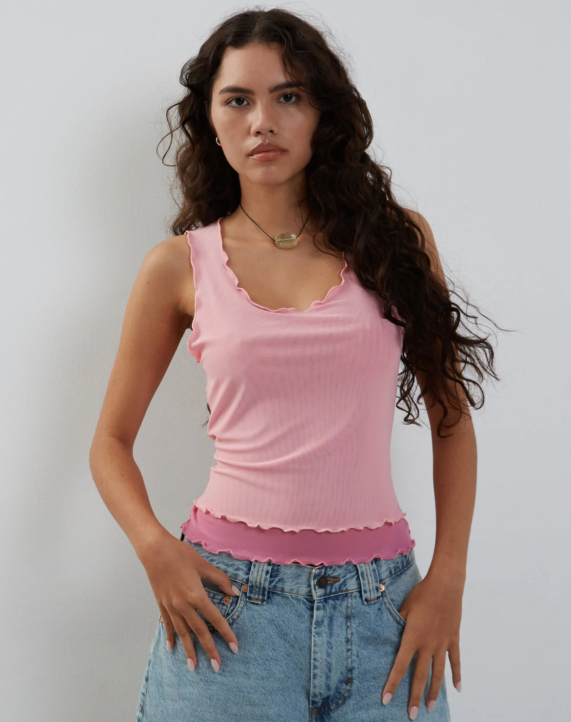 Zeta Vest Top in Pink with Dark Pink Lining